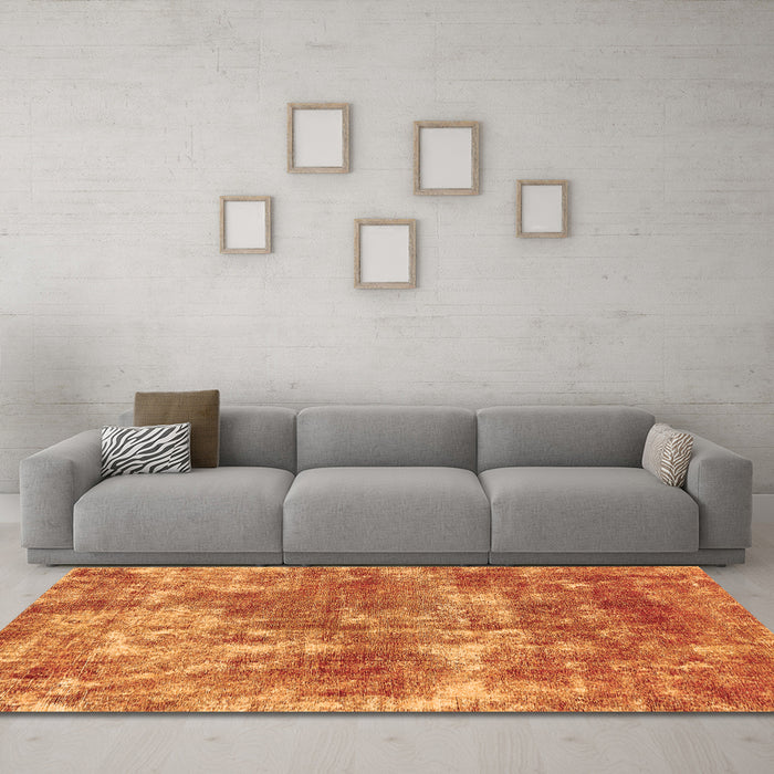 Machine Washable Abstract Orange Modern Area Rugs in a Living Room, wshabs579org
