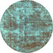 Round Abstract Light Blue Modern Rug, abs579lblu