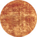 Round Machine Washable Abstract Orange Modern Area Rugs, wshabs579org