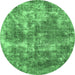 Round Machine Washable Abstract Emerald Green Modern Area Rugs, wshabs579emgrn