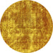 Round Abstract Yellow Modern Rug, abs579yw