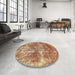 Round Machine Washable Abstract Sandy Brown Rug in a Office, wshabs579