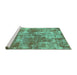 Sideview of Machine Washable Abstract Turquoise Modern Area Rugs, wshabs579turq