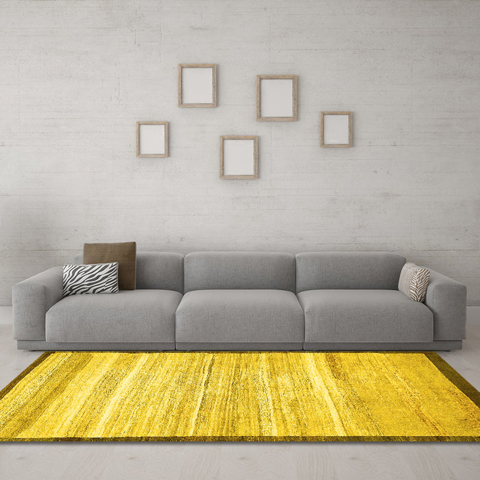 Machine Washable Abstract Yellow Modern Rug in a Living Room, wshabs57yw