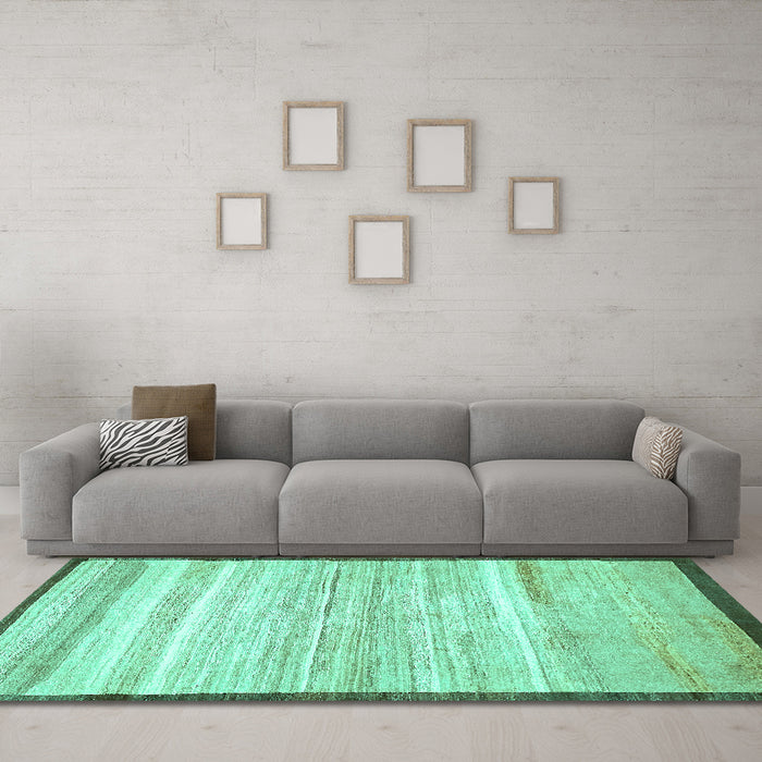 Machine Washable Abstract Turquoise Modern Area Rugs in a Living Room,, wshabs57turq