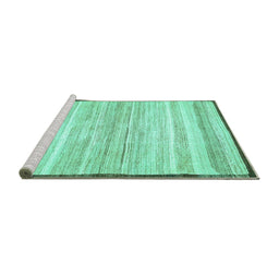 Sideview of Machine Washable Abstract Turquoise Modern Area Rugs, wshabs57turq