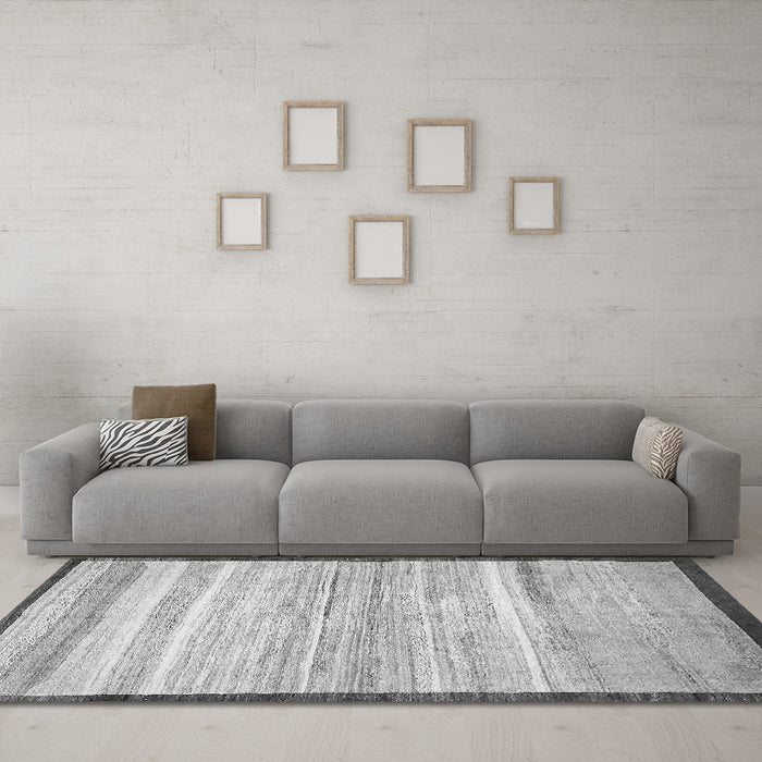 Machine Washable Abstract Gray Modern Rug in a Living Room,, wshabs57gry