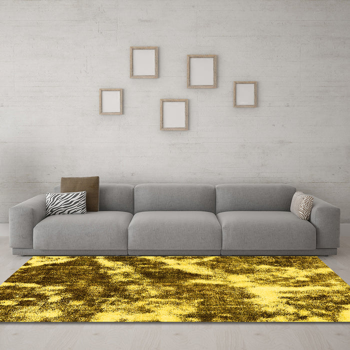 Machine Washable Abstract Yellow Modern Rug in a Living Room, wshabs580yw