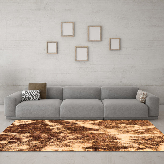 Machine Washable Abstract Orange Modern Area Rugs in a Living Room, wshabs580org