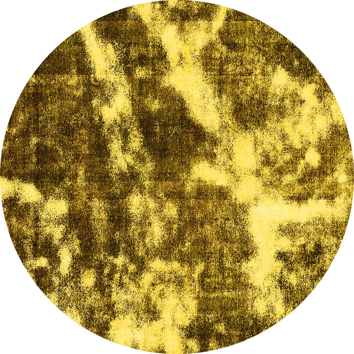 Round Machine Washable Abstract Yellow Modern Rug, wshabs580yw