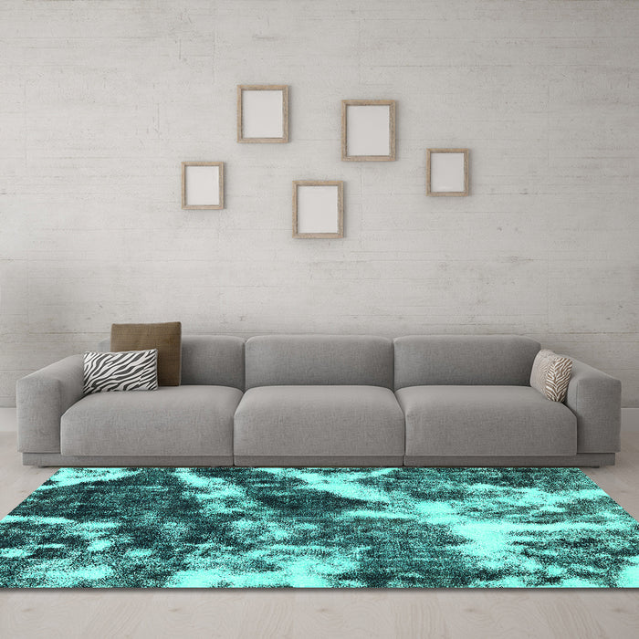 Machine Washable Abstract Turquoise Modern Area Rugs in a Living Room,, wshabs580turq