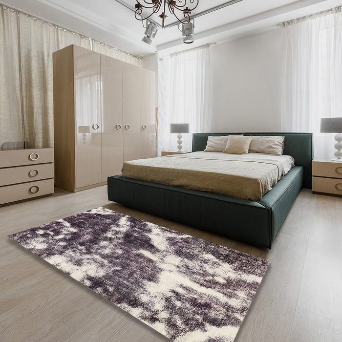 Machine Washable Abstract Purple Rug in a Bedroom, wshabs580