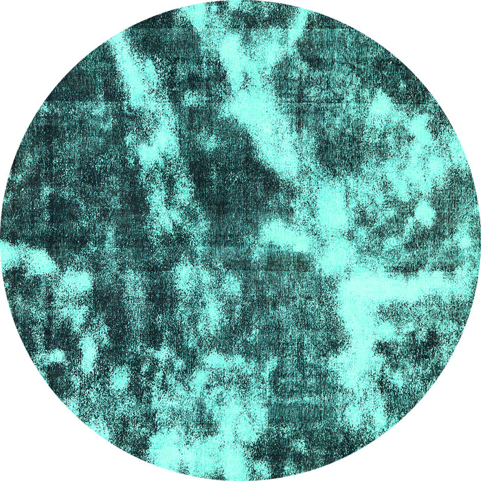 Round Machine Washable Abstract Turquoise Modern Area Rugs, wshabs580turq