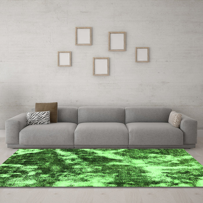 Machine Washable Abstract Green Modern Area Rugs in a Living Room,, wshabs580grn