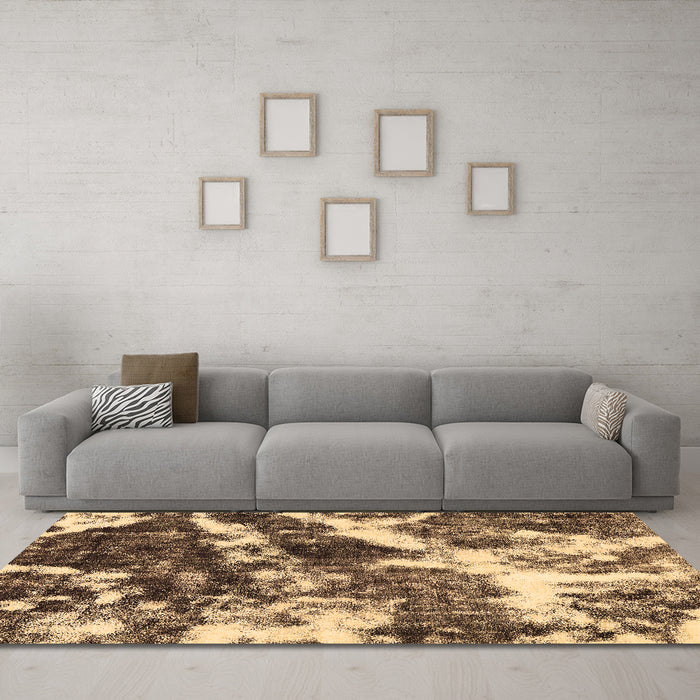 Machine Washable Abstract Brown Modern Rug in a Living Room,, wshabs580brn