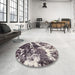 Round Machine Washable Abstract Purple Rug in a Office, wshabs580