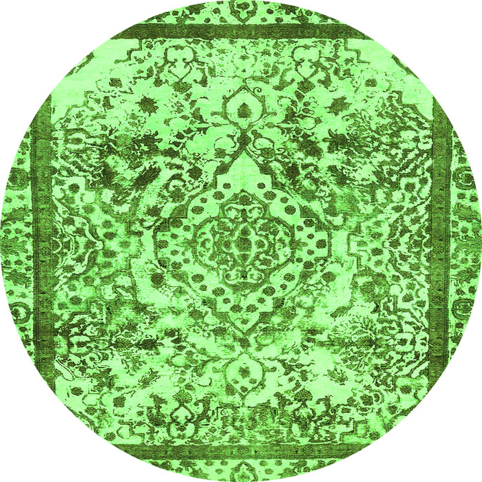 Round Machine Washable Abstract Green Modern Area Rugs, wshabs581grn