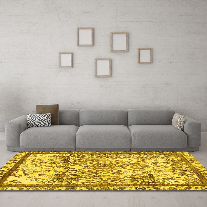 Machine Washable Abstract Yellow Modern Rug in a Living Room, wshabs581yw