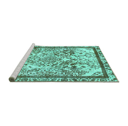 Sideview of Machine Washable Abstract Turquoise Modern Area Rugs, wshabs581turq
