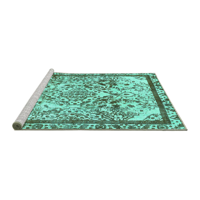 Sideview of Machine Washable Abstract Turquoise Modern Area Rugs, wshabs581turq