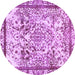 Round Machine Washable Abstract Purple Modern Area Rugs, wshabs581pur