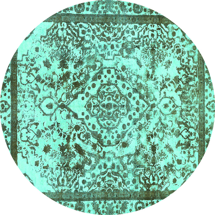 Round Machine Washable Abstract Turquoise Modern Area Rugs, wshabs581turq