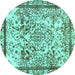 Round Machine Washable Abstract Turquoise Modern Area Rugs, wshabs581turq