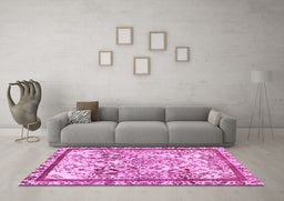 Machine Washable Abstract Pink Modern Rug in a Living Room, wshabs581pnk