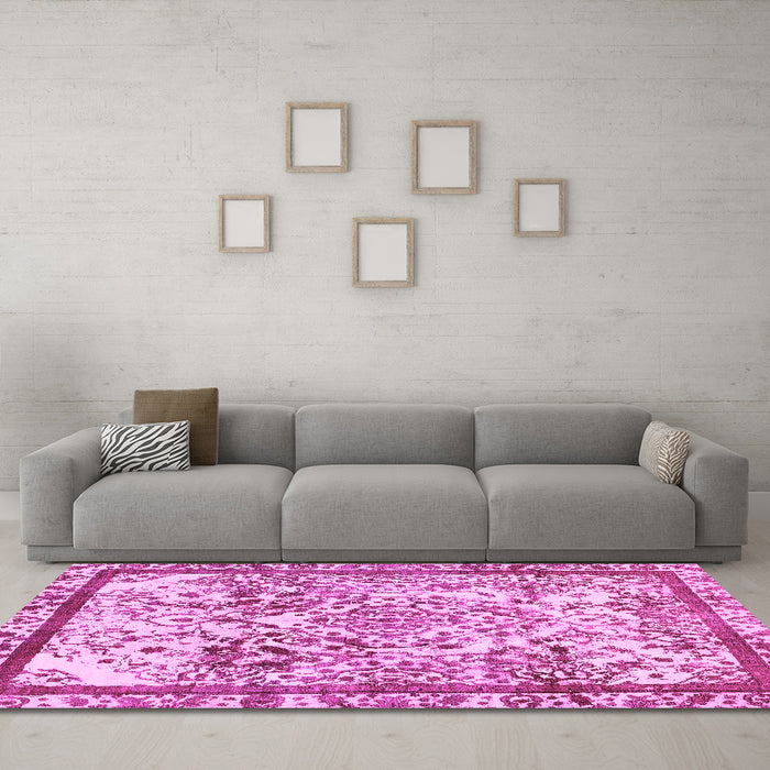 Machine Washable Abstract Pink Modern Rug in a Living Room, wshabs581pnk