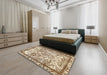 Abstract Khaki Gold Modern Rug in a Bedroom, abs581