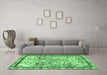 Machine Washable Abstract Emerald Green Modern Area Rugs in a Living Room,, wshabs581emgrn