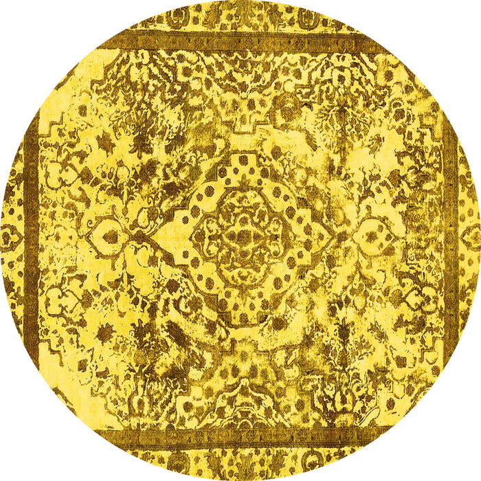 Round Machine Washable Abstract Yellow Modern Rug, wshabs581yw