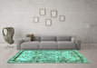 Machine Washable Abstract Turquoise Modern Area Rugs in a Living Room,, wshabs581turq