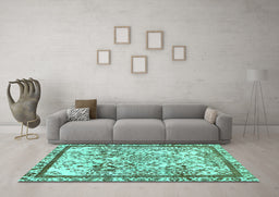 Machine Washable Abstract Turquoise Modern Area Rugs in a Living Room,, wshabs581turq