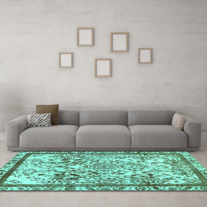 Machine Washable Abstract Turquoise Modern Area Rugs in a Living Room,, wshabs581turq