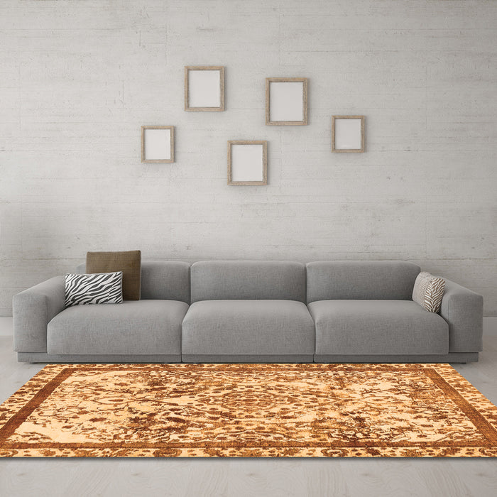 Machine Washable Abstract Orange Modern Area Rugs in a Living Room, wshabs581org