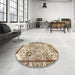 Round Abstract Khaki Gold Modern Rug in a Office, abs581