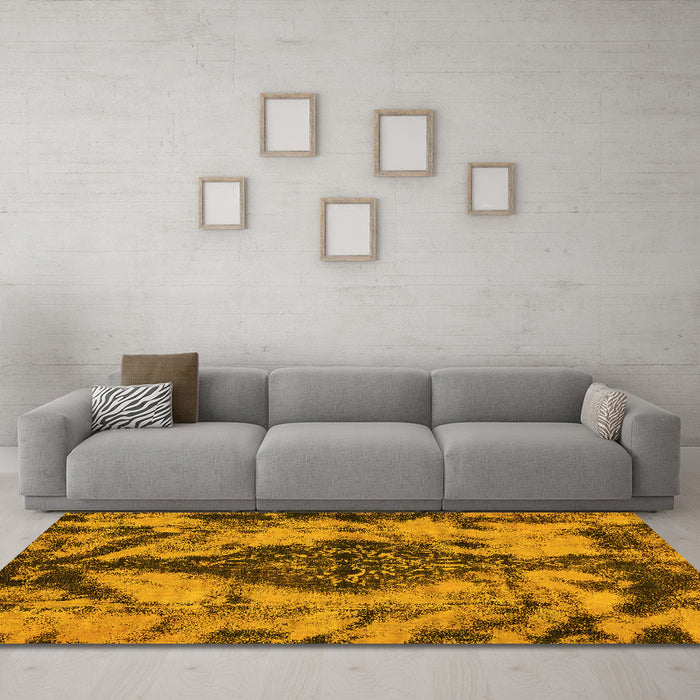 Machine Washable Abstract Yellow Modern Rug in a Living Room, wshabs582yw