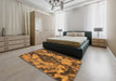 Abstract Red Brown Modern Rug in a Bedroom, abs582