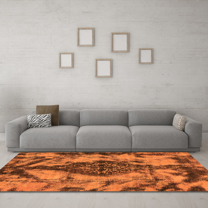 Machine Washable Abstract Orange Modern Area Rugs in a Living Room, wshabs582org