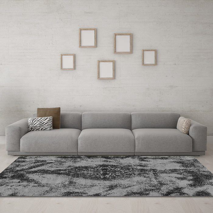 Machine Washable Abstract Gray Modern Rug in a Living Room,, wshabs582gry