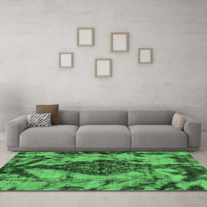 Machine Washable Abstract Emerald Green Modern Area Rugs in a Living Room,, wshabs582emgrn