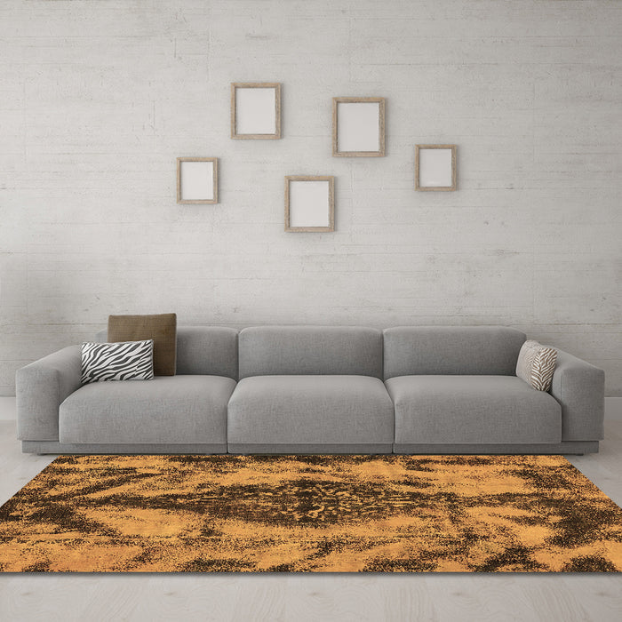 Machine Washable Abstract Brown Modern Rug in a Living Room,, wshabs582brn