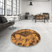 Round Abstract Red Brown Modern Rug in a Office, abs582