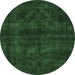 Round Abstract Emerald Green Modern Rug, abs583emgrn