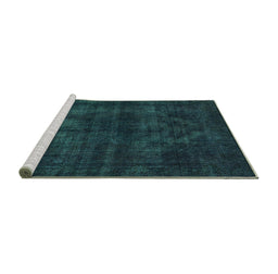 Sideview of Machine Washable Abstract Turquoise Modern Area Rugs, wshabs583turq