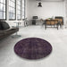 Round Machine Washable Abstract Deep Purple Rug in a Office, wshabs583