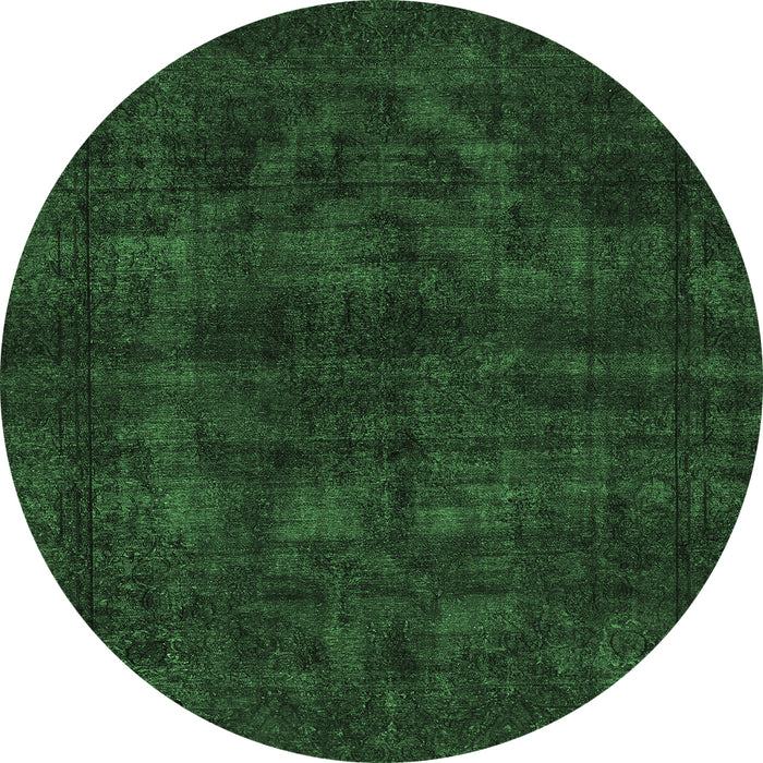 Round Machine Washable Abstract Emerald Green Modern Area Rugs, wshabs583emgrn