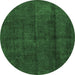 Round Machine Washable Abstract Emerald Green Modern Area Rugs, wshabs584emgrn