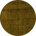 Round Machine Washable Abstract Yellow Modern Rug, wshabs584yw